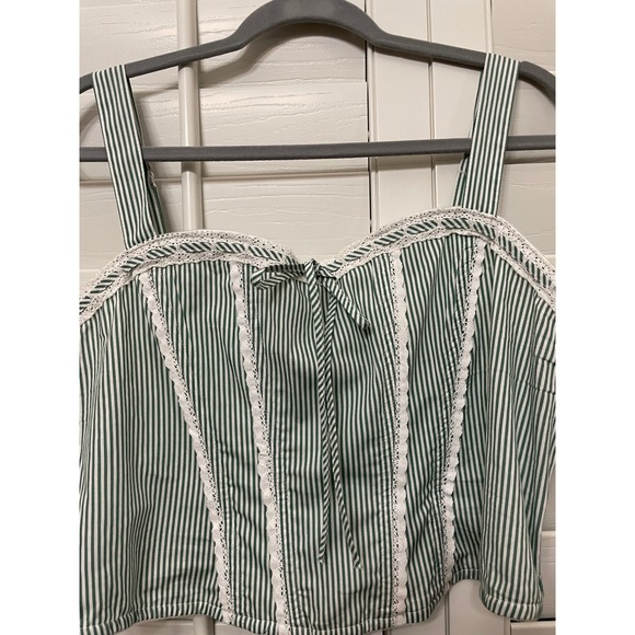 Watermelon Sugar Tops - Watermelon Sugar Dana Tank Corset XL Cotton Crochet Trim Peppermint Stripe‎ NWT
